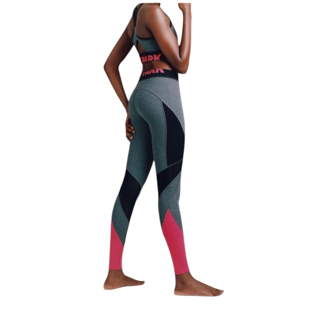 Ivy Park Grey Pink Colorblock Mesh Panel High Waisted Leggings SZ S Athleisure
